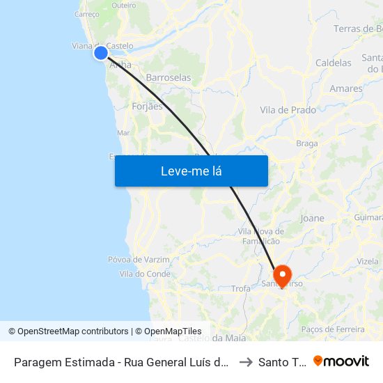 Paragem Estimada - Rua General Luís do Rego 192 to Santo Tirso map