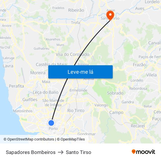 Sapadores Bombeiros to Santo Tirso map