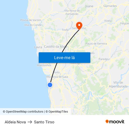 Aldeia Nova to Santo Tirso map