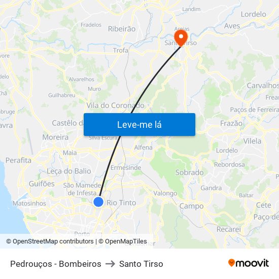 Pedrouços - Bombeiros to Santo Tirso map