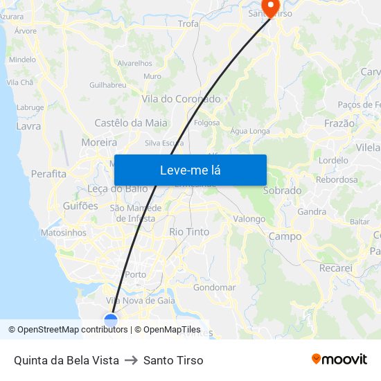 Quinta da Bela Vista to Santo Tirso map