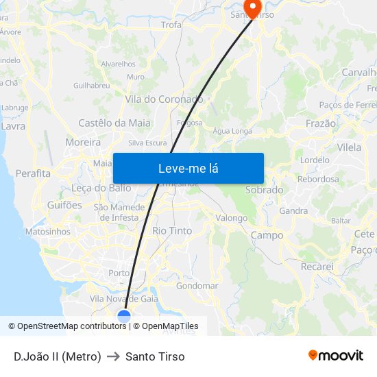 D.João II (Metro) to Santo Tirso map