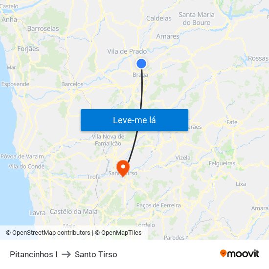 Pitancinhos I to Santo Tirso map