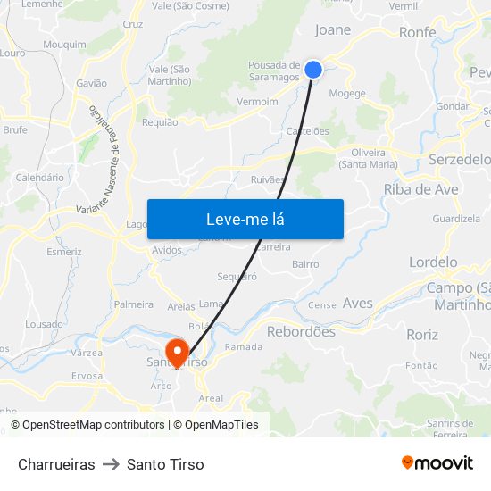 Charrueiras to Santo Tirso map