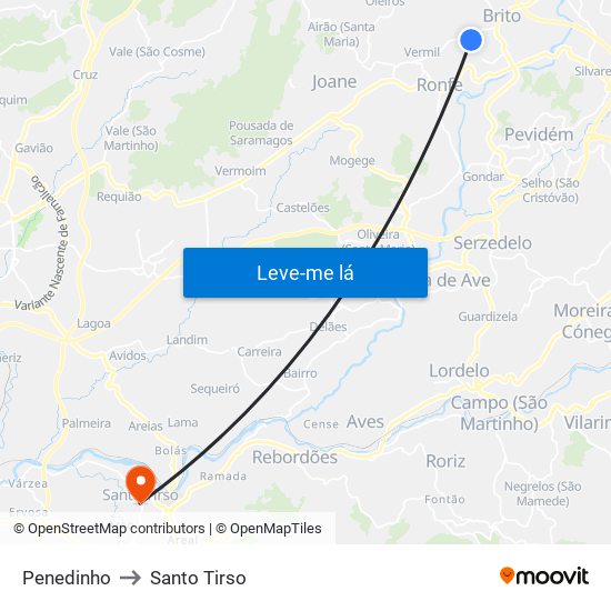 Penedinho to Santo Tirso map