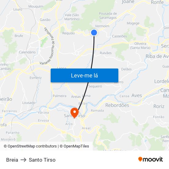 Breia to Santo Tirso map