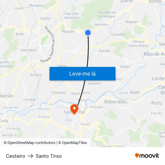 Cesteiro to Santo Tirso map