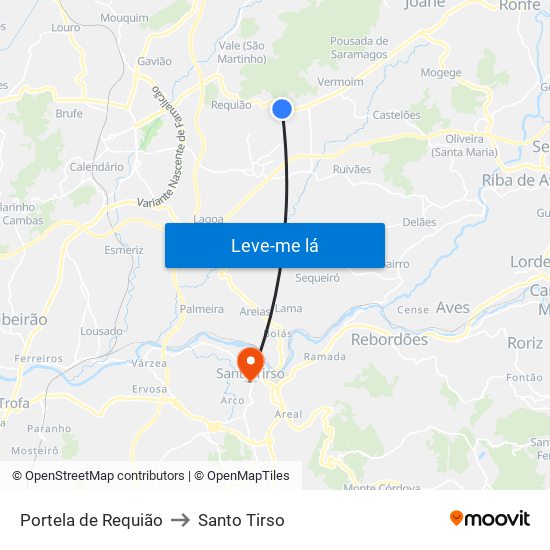 Portela de Requião to Santo Tirso map