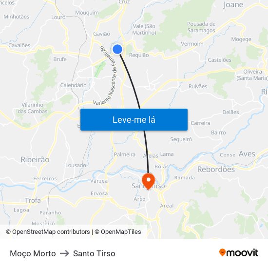 Moço Morto to Santo Tirso map