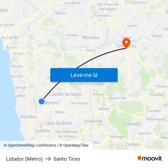 Lidador (Metro) to Santo Tirso map