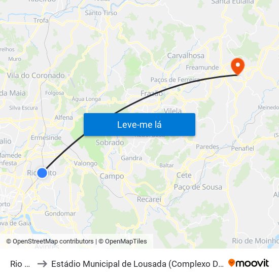 Rio Tinto to Estádio Municipal de Lousada (Complexo Desportivo de Lousada) map