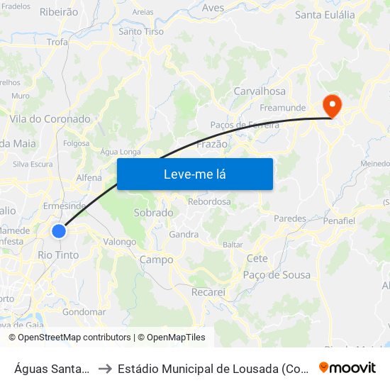 Águas Santas - Palmilheira to Estádio Municipal de Lousada (Complexo Desportivo de Lousada) map