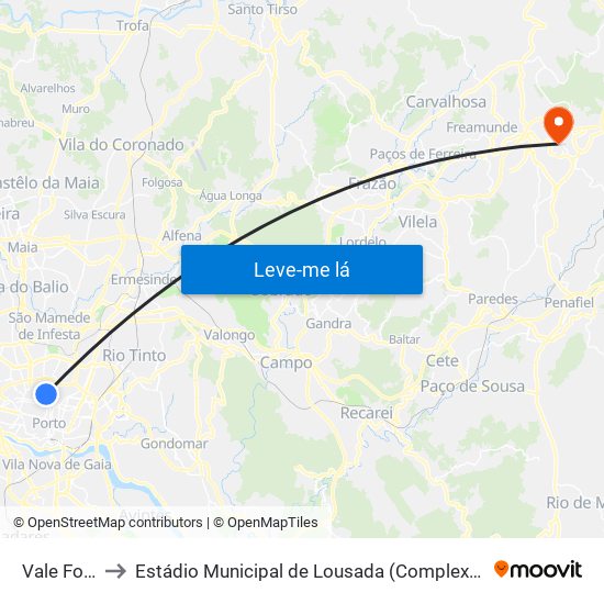 Vale Formoso to Estádio Municipal de Lousada (Complexo Desportivo de Lousada) map