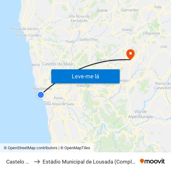 Castelo do Queijo to Estádio Municipal de Lousada (Complexo Desportivo de Lousada) map