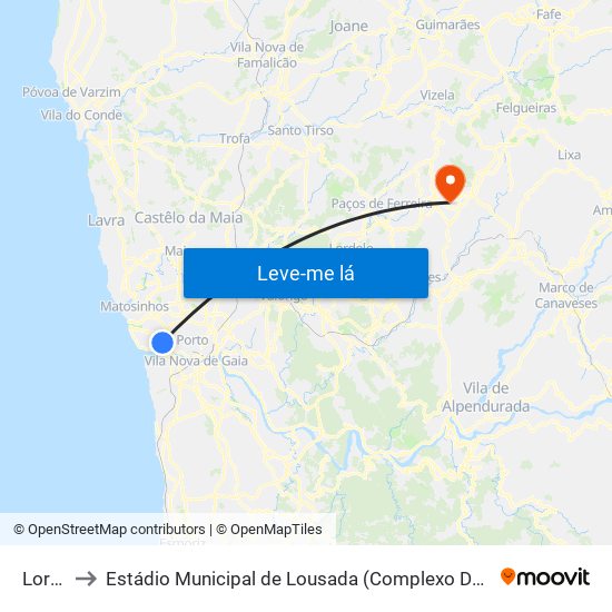 Lordelo to Estádio Municipal de Lousada (Complexo Desportivo de Lousada) map