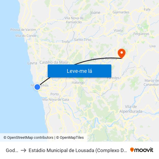 Godinho to Estádio Municipal de Lousada (Complexo Desportivo de Lousada) map