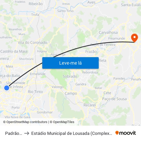 Padrão Légua to Estádio Municipal de Lousada (Complexo Desportivo de Lousada) map