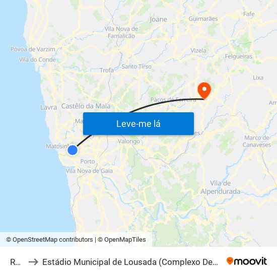 Ruela to Estádio Municipal de Lousada (Complexo Desportivo de Lousada) map