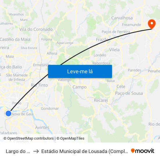 Largo do Montinho to Estádio Municipal de Lousada (Complexo Desportivo de Lousada) map