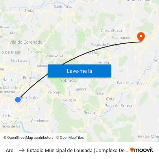 Areosa to Estádio Municipal de Lousada (Complexo Desportivo de Lousada) map