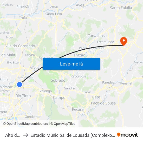 Alto da Maia to Estádio Municipal de Lousada (Complexo Desportivo de Lousada) map