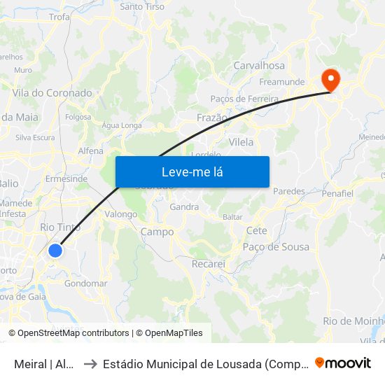 Meiral | Albuquerque to Estádio Municipal de Lousada (Complexo Desportivo de Lousada) map