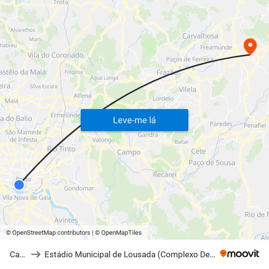 Carmo to Estádio Municipal de Lousada (Complexo Desportivo de Lousada) map