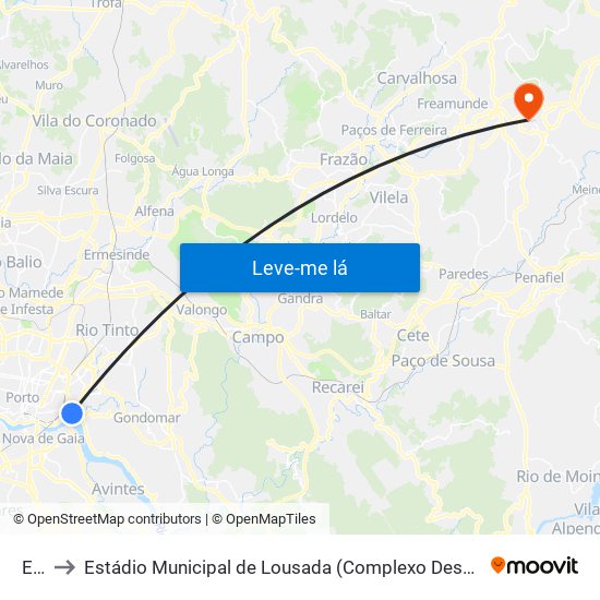 Edp to Estádio Municipal de Lousada (Complexo Desportivo de Lousada) map