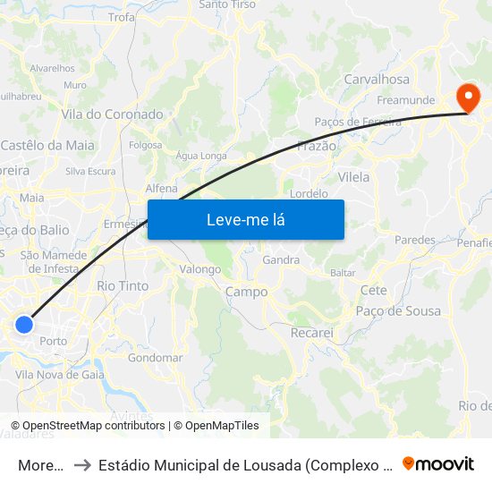 Moreira Sá to Estádio Municipal de Lousada (Complexo Desportivo de Lousada) map