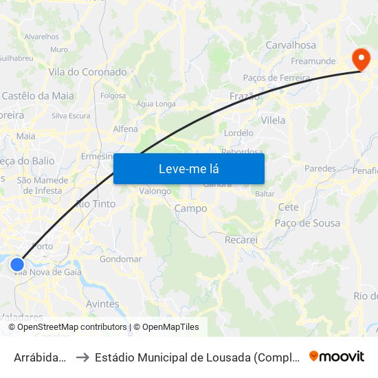 Arrábidashopping to Estádio Municipal de Lousada (Complexo Desportivo de Lousada) map