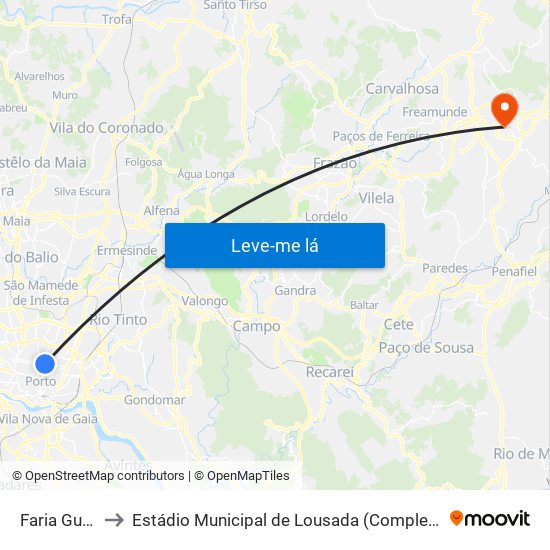 Faria Guimarães to Estádio Municipal de Lousada (Complexo Desportivo de Lousada) map