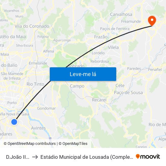 D.João II (Metro) to Estádio Municipal de Lousada (Complexo Desportivo de Lousada) map