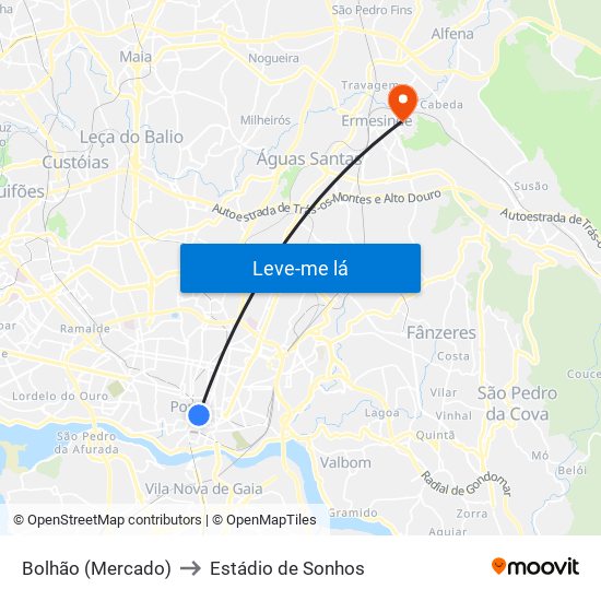 Bolhão (Mercado) to Estádio de Sonhos map