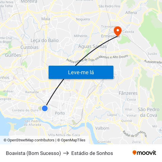 Boavista (Bom Sucesso) to Estádio de Sonhos map