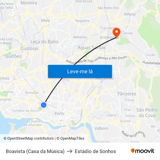 Boavista (Casa da Música) to Estádio de Sonhos map
