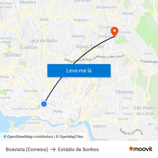 Boavista (Correios) to Estádio de Sonhos map