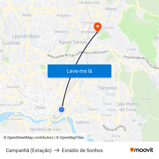 Campanhã (Estação) to Estádio de Sonhos map
