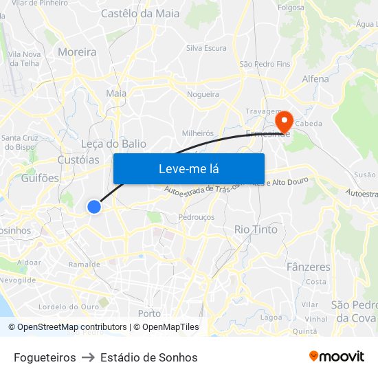 Fogueteiros to Estádio de Sonhos map