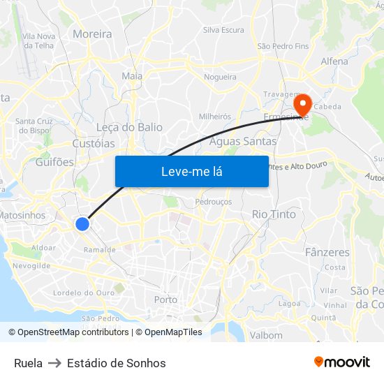 Ruela to Estádio de Sonhos map