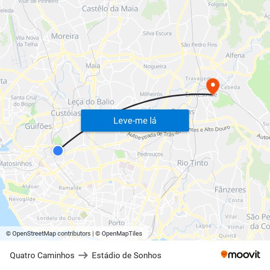 Quatro Caminhos to Estádio de Sonhos map