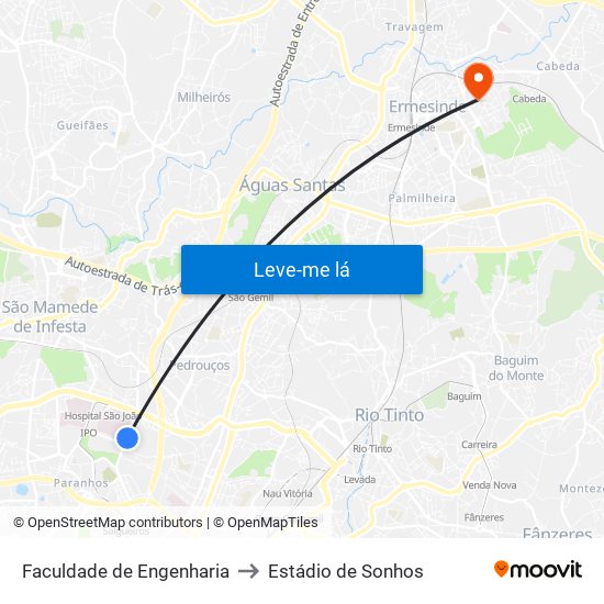 Faculdade de Engenharia to Estádio de Sonhos map