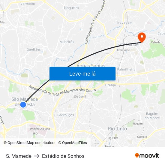 S. Mamede to Estádio de Sonhos map