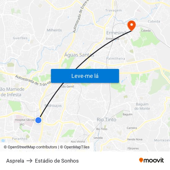 Asprela to Estádio de Sonhos map