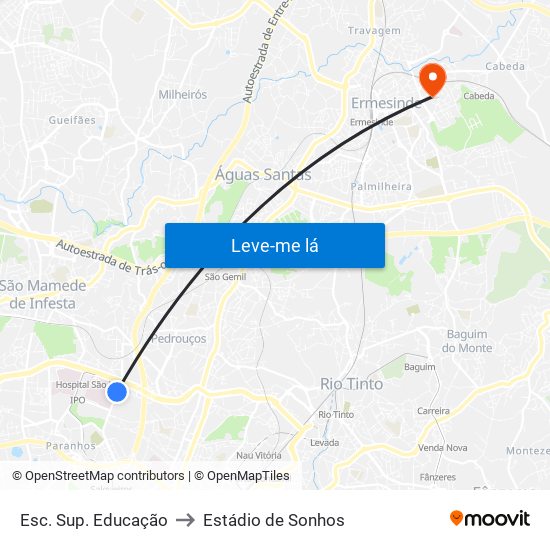 Esc. Sup. Educação to Estádio de Sonhos map