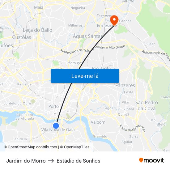 Jardim do Morro to Estádio de Sonhos map