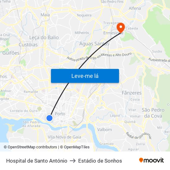 Hospital de Santo António to Estádio de Sonhos map