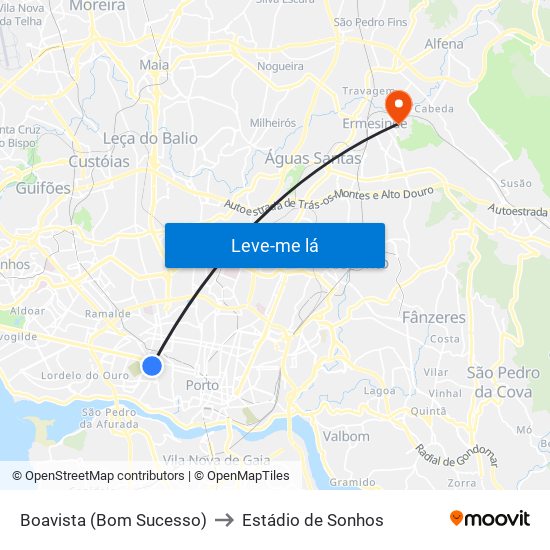 Boavista (Bom Sucesso) to Estádio de Sonhos map