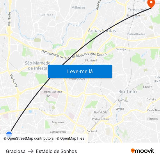 Graciosa to Estádio de Sonhos map