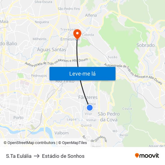 S.Ta Eulália to Estádio de Sonhos map