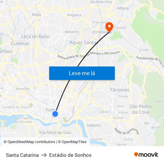 Santa Catarina to Estádio de Sonhos map